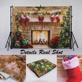 Lofaris Christmas Stockings Tree Brick Firplace Xmas Backdrop